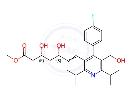 Chemical structure of Methyl rel-(E)-7-[2,6-Diisopropyl-4-(4-fluorophenyl)-5-hydroxymethylpyridinyl]3,5-dihydroxy-6-heptenoate