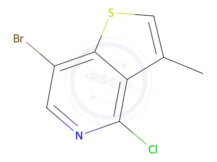 Chemical structure of 7-bromo-4-chloro-3-methyl-thieno[3,2-c]pyridine