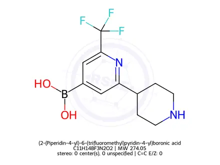 Chemical structure of (2-(Piperidin-4-yl)-6-(trifluoromethyl)pyridin-4-yl)boronic acid