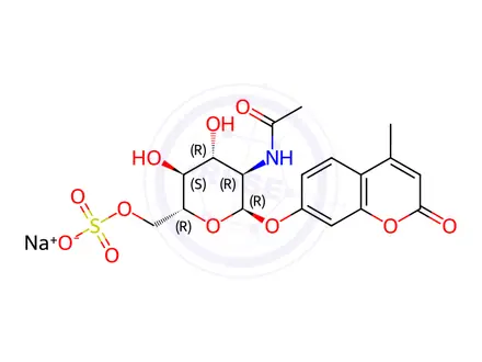 Chemical structure of 4-Methylumbelliferyl 6-Sulfo-2-acetamido-2-deoxy-α-D-glucopyranoside Sodium Salt (>90%)