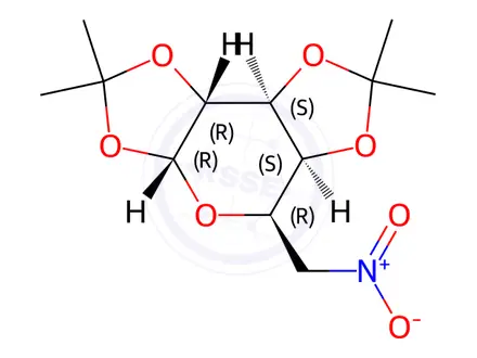 Chemical structure of 1,2:3,4-Di-O-isopropylidene-6-deoxy-6-nitro-α-D-galactopyranose