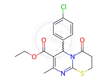 Chemical structure of ethyl 6-(4-chlorophenyl)-8-methyl-4-oxo-3,4-dihydro-2H,6H-pyrimido[2,1-b][1,3]thiazine-7-carboxylate