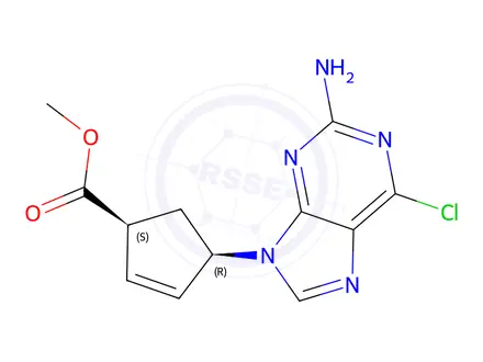 Chemical structure of Methyl (1S,4R)-4-(2-amino-6-chloro-9H-purin-9-yl)cyclopent-2-ene-1-carboxylate