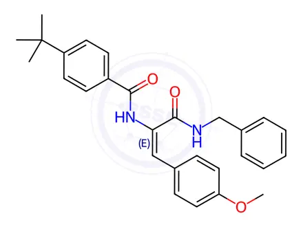 Chemical structure of N-(3-(benzylamino)-1-(4-methoxyphenyl)-3-oxoprop-1-en-2-yl)-4-(tert-butyl)benzamide