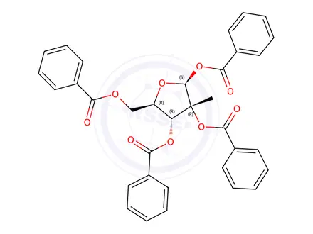 Chemical structure of 1,​2,​3,​5-​tetra-​O-​Benzoyl-​2'-​C-​methyl-​β-​D-​ribofuranose