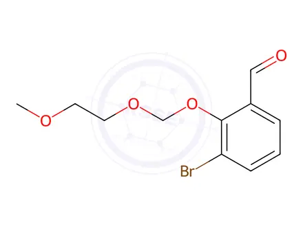 Chemical structure of Benzaldehyde, 3-bromo-2-[(2-methoxyethoxy)methoxy]-