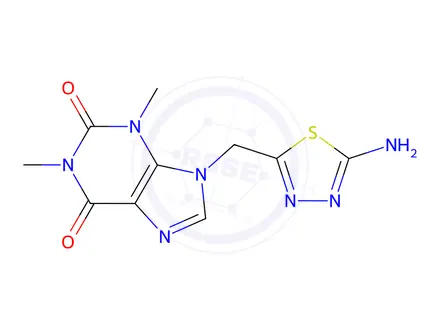Chemical structure of 9-[(5-Amino-1,3,4-thiadiazol-2-yl)methyl]-1,3-dimethyl-3,9-dihydro-1H-purine-2,6-dione