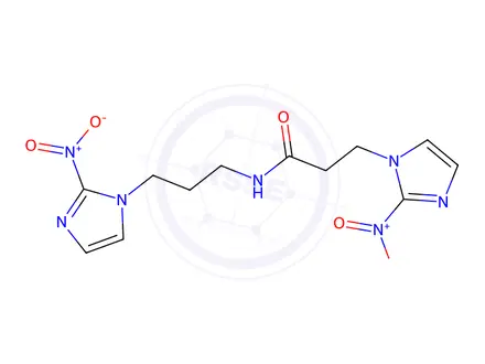 Chemical structure of N-[2-nitro-3-[3-(2-nitroimidazol-1-yl)propyl]-2H-imidazol-1-yl]propana mide