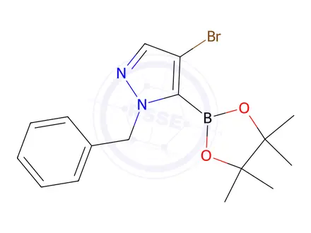 Chemical structure of 1-Benzyl-4-bromo-5-(4,4,5,5-tetramethyl-1,3,2-dioxaborolan-2-yl)-1H-pyrazole