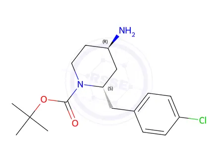 Chemical structure of (2S,4R)-tert-butyl 4-amino-2-(4-chlorobenzyl)piperidine-1-carboxylate