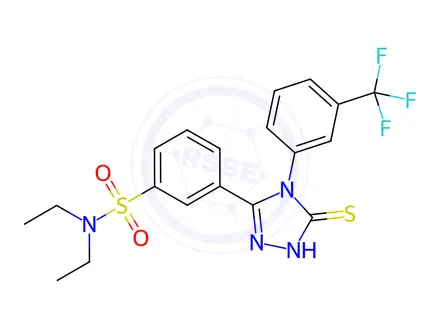 Chemical structure of N,N-Diethyl-3-[5-mercapto-4-(3-trifluoromethyl-phenyl)-4H-[1,2,4]triazol-3-yl]-benzenesulfonamide