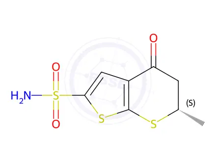 Chemical structure of (S)-6-Methyl-4-oxo-5,6-dihydro-4H-thieno[2,3-b]thiopyran-2-sulfonamide
