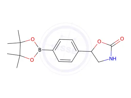 Chemical structure of 5-(4-(4,4,5,5-Tetramethyl-1,3,2-dioxaborolan-2-yl)phenyl)oxazolidin-2-one