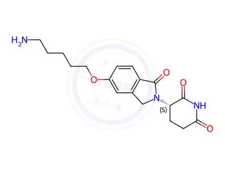 Chemical structure of (3S)-3-[5-(5-aminopentoxy)-1-oxo-isoindolin-2-yl]piperidine-2,6-dione