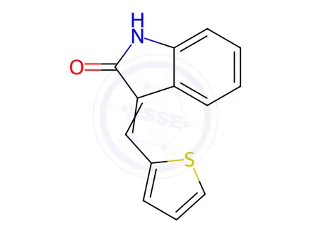 Chemical structure of (3Z)-1,3-Dihydro-3-(2-thienylmethylene)-2H-indol-2-one