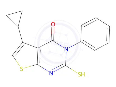 Chemical structure of 5-Cyclopropyl-3-Phenyl-2-Sulfanyl-3h,4h-Thieno[2,3-D]Pyrimidin-4-One