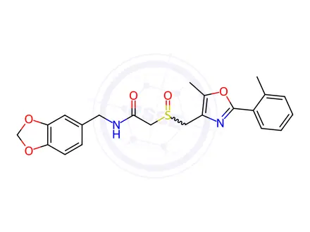 Chemical structure of Acetamide, N-(1,3-benzodioxol-5-ylmethyl)-2-[[[5-methyl-2-(2-methylphenyl)-4-oxazolyl]methyl]sulfinyl]-