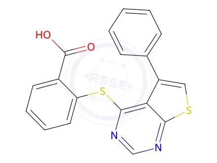Chemical structure of 2-((5-Phenylthieno[2,3-d]pyrimidin-4-yl)thio)benzoic acid
