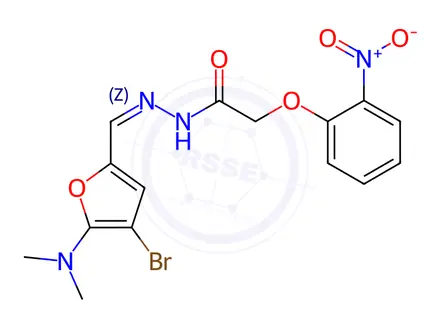 Chemical structure of Acetic acid, (2-nitrophenoxy)-, [[4-bromo-5-(dimethylamino)-2-furanyl]methylene]hydrazide (9CI)