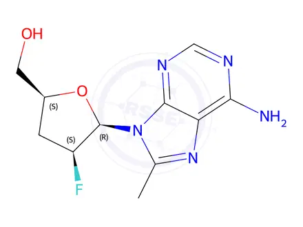 Chemical structure of 9-(2-Fluoro-2,3-dideoxy-β-D-threo-pentofuranosyl)-8-methyl-9H-purine-6-amine
