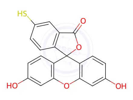 Chemical structure of Spiro[isobenzofuran-1(3H),9'-[9H]xanthen]-3-one, 3',6'-dihydroxy-5-mercapto-