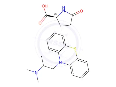 Chemical structure of 5-oxo-L-proline, compound with N,N,alpha-trimethyl-10H-phenothiazine-10-ethylamine (1:1)