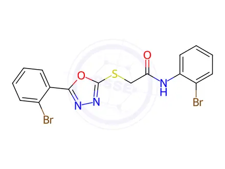 Chemical structure of N-(2-Bromophenyl)-2-((5-(2-bromophenyl)-1,3,4-oxadiazol-2-yl)thio)acetamide