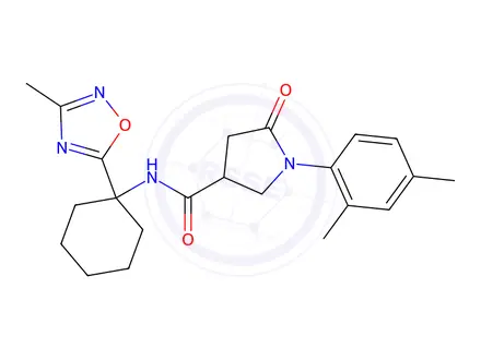 Chemical structure of 1-(2,4-Dimethylphenyl)-N-(1-(3-methyl-1,2,4-oxadiazol-5-yl)cyclohexyl)-5-oxopyrrolidine-3-carboxamide