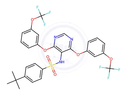 Chemical structure of N-(4,6-Bis(3-(trifluoromethoxy)phenoxy)pyrimidin-5-yl)-4-(tert-butyl)benzenesulfonamide