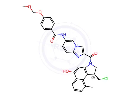 Chemical structure of (S)-N-(2-(1-(Chloromethyl)-5-hydroxy-9-methyl-2,3-dihydro-1H-benzo[e]indole-3-carbonyl)imidazo[1,2-a]pyridin-6-yl)-4-(methoxymethoxy)benzamide