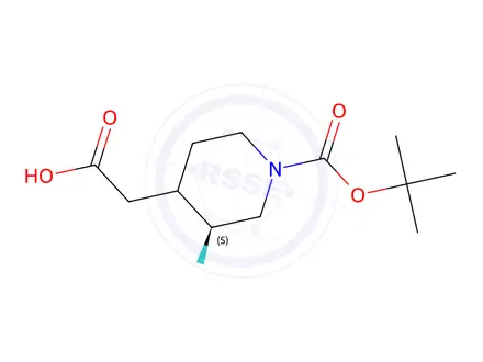 Chemical structure of 2-((3S)-1-(tert-butoxycarbonyl)-3-fluoropiperidin-4-yl)acetic acid