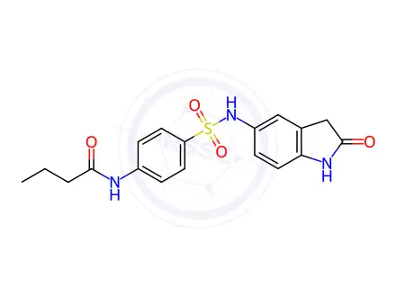 Chemical structure of N-(4-(N-(2-Oxoindolin-5-yl)sulfamoyl)phenyl)butyramide