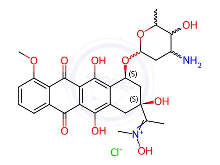 Chemical structure of 10-(4-amino-5-hydroxy-6-methyl-oxan-2-yl)oxy-6,8,11-trihydroxy-8-(N-hy droxy-C-methyl-carbonimidoyl)-1-methoxy-9,10-dihydro-7H-tetracene-5,12-dione