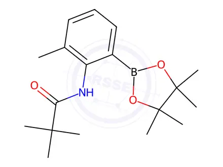 Chemical structure of N-(2-methyl-6-(4,4,5,5-tetramethyl-1,3,2-dioxaborolan-2-yl)phenyl)pivalamide