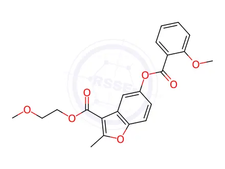 Chemical structure of 2-methoxyethyl 5-((2-methoxybenzoyl)oxy)-2-methylbenzofuran-3-carboxylate