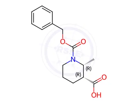 Chemical structure of (2R,-3R)-rel-1,3-Piperidinedicarboxylic acid, 2-methyl-, 1-(phenylmethyl) ester