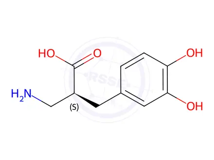 Chemical structure of (S)-3-amino-2-(3,4-dihydroxybenzyl)propanoicacid