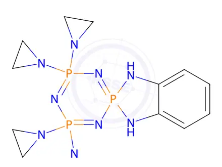 Chemical structure of 4',4',6',6'-Tetrakis(1-aziridinyl)-1,3,4',4',6',6'-hexahydrospiro(2H-1,3,2-benzodiazaphosphole-2,2'-λ5(1,3,5,2,4,6) triazatriphosphorine)