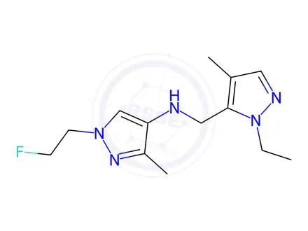 Chemical structure of N-[(1-ethyl-4-methyl-1H-pyrazol-5-yl)methyl]-1-(2-fluoroethyl)-3-methyl-1H-pyrazol-4-amine