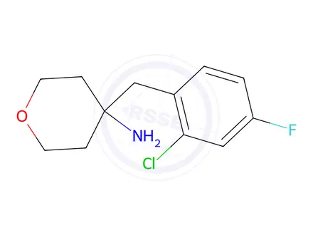 Chemical structure of 4-(2-Chloro-4-fluorobenzyl)tetrahydro-2h-pyran-4-amine