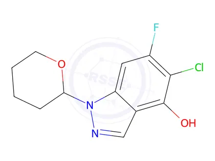 Chemical structure of 5-Chloro-6-fluoro-1-(tetrahydro-2H-pyran-2-yl)-1H-indazol-4-ol