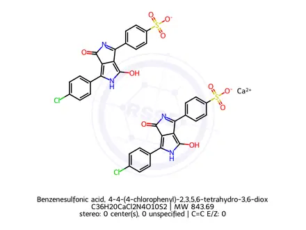 Chemical structure of Benzenesulfonic acid, 4-4-(4-chlorophenyl)-2,3,5,6-tetrahydro-3,6-dioxopyrrolo3,4-cpyrrol-1-yl-, calcium salt (2:1)