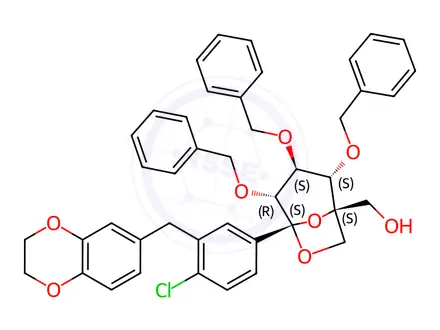 Chemical structure of [(1S,2S,3S,4R,5S)-5-[4-chloro-3-(2,3-dihydro-1,4-benzodioxin-6-ylmethyl)phenyl]-2,3,4-tris(phenylmethoxy)-6,8-dioxabicyclo[3.2.1]octan-1-yl]methanol
