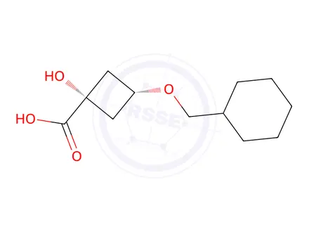 Chemical structure of cis-3-benzyloxy-1-hydroxy-cyclobutanecarboxylic acid