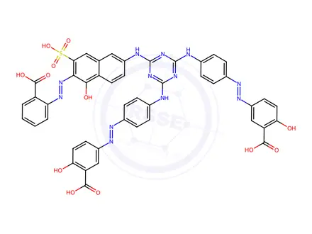 Chemical structure of 5,5'-[[6-[[5-Hydroxy-6-[(2-carboxyphenyl)azo]-7-sulfo-2-naphthalenyl]amino]-1,3,5-triazine-2,4-diyl]bis[imino(4,1-phenylene)azo]]bis[2-hydroxybenzoic acid]