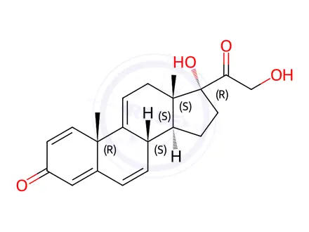 Chemical structure of Pregna-1,4,6,9(11)-tetraene-3,20-dione 17,21-dihydroxy-(7CI)