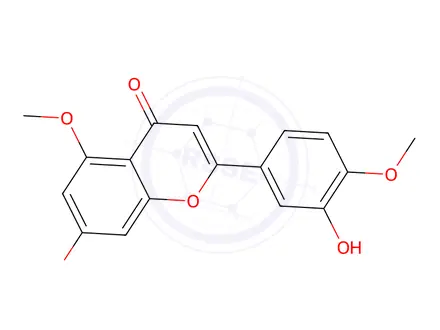 Chemical structure of 7-Hydroxy-2-(3-hydroxy-4-methoxyphenyl)-5-methoxy-4H-chromen-4-one