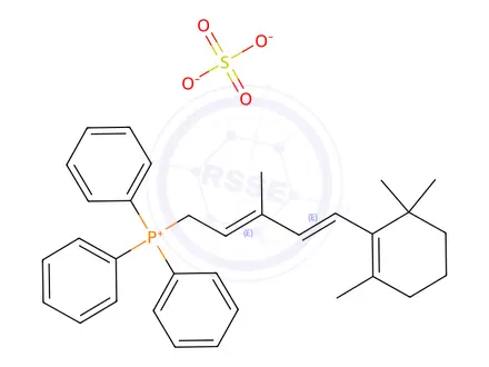 Chemical structure of Phosphonium, (3-methyl-5-(2,6,6-trimethyl-1-cyclohexen-1-yl)-2,4-pentadien-1-yl)triphenyl-, sulfate (1:1)