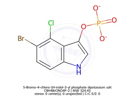 Chemical structure of 5-Bromo-4-chloro-1H-indol-3-yl phosphate · dipotassium salt