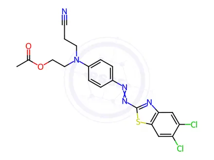 Chemical structure of Propanenitrile, 3-[[2-(acetyloxy)ethyl][4-[(5,6-dichloro-2-benzothiazolyl)azo]phenyl]amino ]-